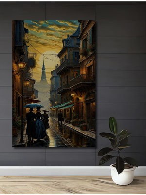 Teona Ahşap Paris Sokaklarında Romantik Akşamüstü Ahşap Mdf Dekoratif Tablo Dikdörtgen Tablo