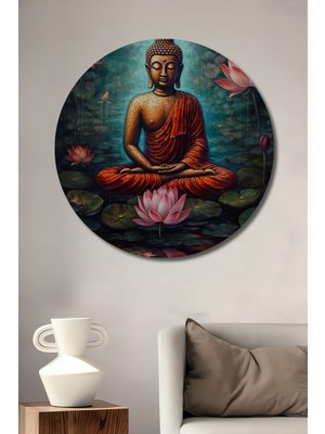 Teona Ahşap Buda Nilüfer Çiçeği Dekoratif Ahşap Mdf Ev/işyeri Duvar Tablo Yuvarlak Ev/işyeri Duvar Tablo