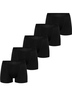 Vien&Karl Erkek Siyah 5'li Paket Düz Likralı Boxer Şort