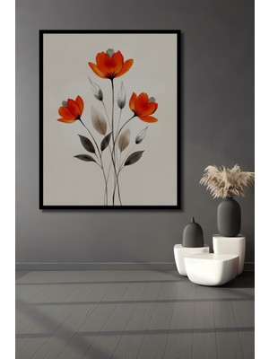 Teona Ahşap Çerçeve Görünümlü Üç Çiçekli Dekoratif Ahşap Mdf Işyeri Duvar Tablo Dikdörtgen Işyeri Duvar Tablo