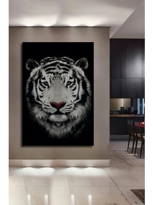 Teona Ahşap Çerçeve Görünümlü Beyaz Kaplan Dekoratif Ahşap Mdf Ev Duvar Tablo Dikdörtgen Ev Duvar Tablo