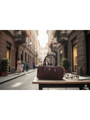 Kahverengi Süet El ve Omuz Çantası - Çanta , Hakiki Deri , Omuz Askılı 40445