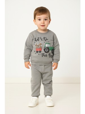 MB Kids Traktör Baskı Şardonlu Içi Polar 3 Ip Erkek Çocuk Eşofman Takım