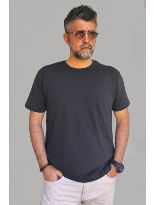 Vien&Karl Erkek Siyah Slim Fit Bisiklet Yaka Pamuk Elastan Basic Tişört