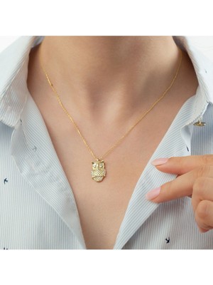 Famira 925 Ayar Gümüş Gold Baykuş Kolye