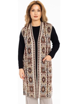 Mutlu City Kadın Klasik Etnik Desen Triko Örgü Kilim Anne Yelek 1052 Uzun
