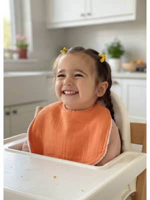Joyous Mom & Kids Pamuklu Sıvı Geçirmez Mama Önlüğü Bürümcük-Havlu Çift Yönlü Kullanım Önlük