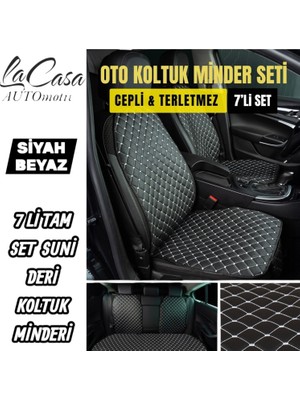 Lacasa Automotive Ortopedik,ergonomik,cepli,kaymaz Suni Deri(Vinil) Oto Kılıf-Minder (7parça Set)