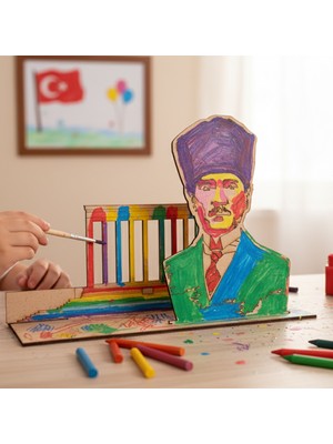 J Toyss Mdf Ahşap Boyama Kiti - Mustafa Kemal Atatürk ve Anıtkabir Maketi - Okul Öncesi Eğitici Hobi ve Sanat Seti - Ince Motor Gelişimi