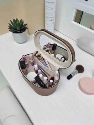 Moda Fiesta Aynalı Büyük Kapasiteli Makyaj ve Aksesuar Düzenleme Kutusu | Deri Görünümlü  Organizer