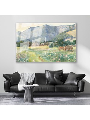 Artarilion Cam Yatay Duvar Tablosu Cam Vintage Kirsal Manzarasi Ev Ofis Salon Modern Duvar Tablosu