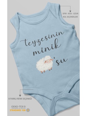 Teyzesinin Minik Kuzusu Baskılı Bebek Zıbını – Çıtçıtlı Body 8 Renk | %100 Pamuk Sıfır Kol