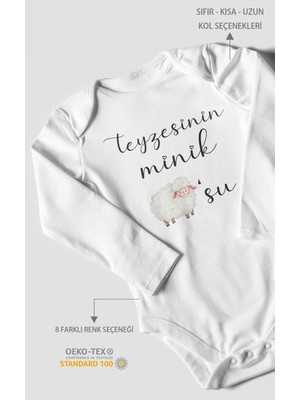 Teyzesinin Minik Kuzusu Baskılı Bebek Zıbını – Çıtçıtlı Body 8 Renk | %100 Pamuk Uzun Kol