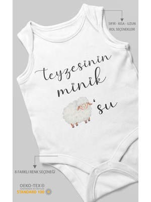 Teyzesinin Minik Kuzusu Baskılı Bebek Zıbını – Çıtçıtlı Body 8 Renk | %100 Pamuk Sıfır Kol