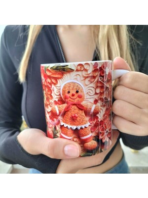 Gingerbread Kurabiye Tasarımlı Yılbaşı Kupası-Hediyelik Kupa Bardak