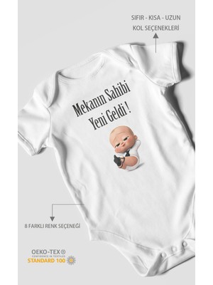 Mekanın Sahibi Yeni Geldi Baskılı Bebek Zıbını – Çıtçıtlı Body 8 Renk | %100 Pamuk Kısa Kol