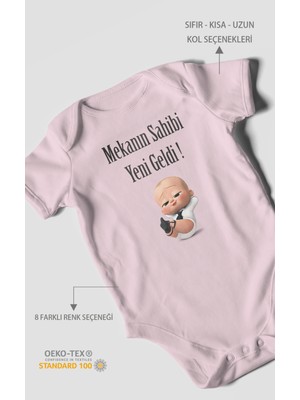 Mekanın Sahibi Yeni Geldi Baskılı Bebek Zıbını – Çıtçıtlı Body 8 Renk | %100 Pamuk Kısa Kol