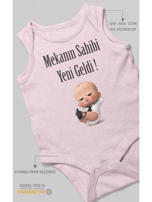 Morivo Kids Mekanın Sahibi Yeni Geldi Baskılı Bebek Zıbını – Çıtçıtlı Body 8 Renk | %100 Pamuk Sıfır Kol