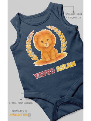 Morivo Kids Yavru Aslan Baskılı Bebek Zıbını – Çıtçıtlı Body 8 Renk | %100 Pamuk Sıfır Kol