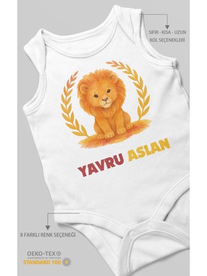 Morivo Kids Yavru Aslan Baskılı Bebek Zıbını – Çıtçıtlı Body 8 Renk | %100 Pamuk Sıfır Kol