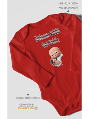 Mekanın Sahibi Yeni Geldi Baskılı Bebek Zıbını – Çıtçıtlı Body 8 Renk | %100 Pamuk Uzun Kol