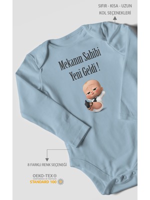 Mekanın Sahibi Yeni Geldi Baskılı Bebek Zıbını – Çıtçıtlı Body 8 Renk | %100 Pamuk Uzun Kol