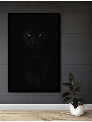 Teona Ahşap Çerçeve Görünümlü  Kara Panter Ahşap Mdf Dekoratif Ev Duvar Tablo Dikdörtgen Ev Duvar Tablo