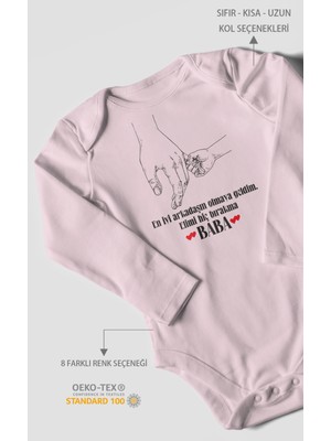 Morivo Kids Babaya Özel Baskılı Bebek Zıbını – Çıtçıtlı Body 8 Renk | %100 Pamuk Uzun Kol