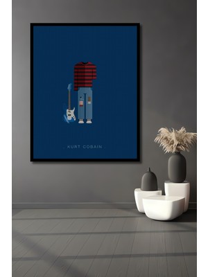 Teona Ahşap Çerçeve Görünümlü Kurt Cobain Temalı Dekoratif Ahşap Mdf Ev Duvar Tablo Dikdörtgen Ev Duvar Tablo