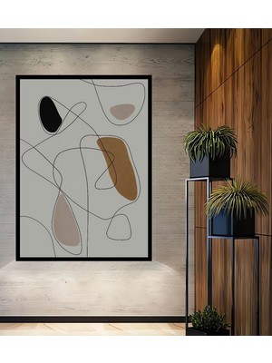 Teona Ahşap Çerçeve Görünümlü Soyut Hatlar Dekoratif Ahşap Mdf Ev Duvar Tablo Dikdörtgen Ev Duvar Tablo