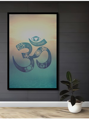 Teona Ahşap Çerçeve Görünümlü Om Sembolü Dekoratif Ahşap Mdf Işyeri Duvar Tablo Dikdörtgen Işyeri Duvar Tablo