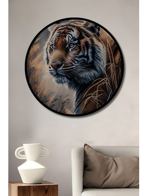Teona Ahşap Çerçeve Görünümlü Kaplanın Büyüsü Dekoratif Ahşap Mdf Ev Duvar Tablo Yuvarlak Ev Duvar Tablo