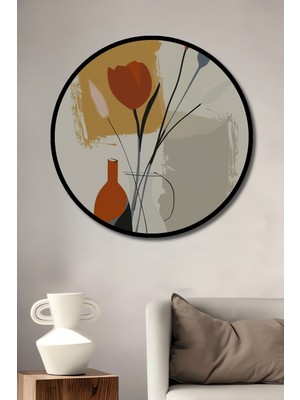 Teona Ahşap Çerçeve Görünümlü Çiçek Vazoda Dekoratif Ahşap Mdf Işyeri Duvar Tablo Yuvarlak Işyeri Duvar Tablo