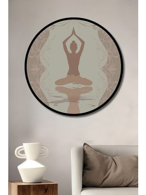 Teona Ahşap Çerçeve Görünümlü Yoga Meditasyon Dekoratif Ahşap Mdf Ev Duvar Tablo Yuvarlak Ev Duvar Tablo