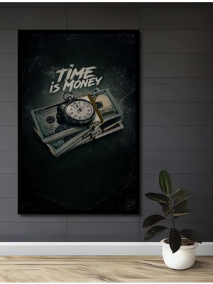 Teona Ahşap Çerçeve Görünümlü Zaman Para Ahşap Mdf Dekoratif Işyeri Duvar Tablo Dikdörtgen Işyeri Duvar Tablo