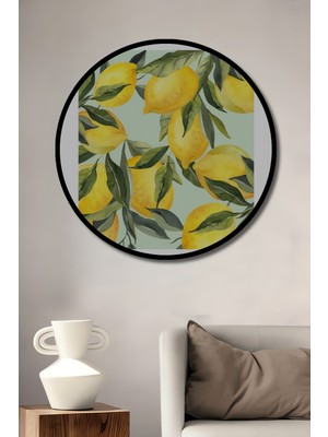 Teona Ahşap Çerçeve Görünümlü Sorrento Limon Temalı Dekoratif Ahşap Mdf Ev Duvar Tablo Yuvarlak Ev Duvar Tablo