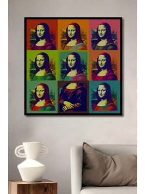 Teona Ahşap Çerçeve Görünümlü Pop Art Mona Lisa Dekoratif Ahşap Mdf Ev Duvar Tablo Dikdörtgen Ev Duvar Tablo