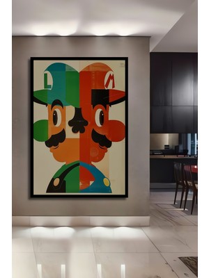 Teona Ahşap Çerçeve Görünümlü Mario Luigi Ahşap Mdf Dekoratif Ev Duvar Tablo Dikdörtgen Ev Duvar Tablo