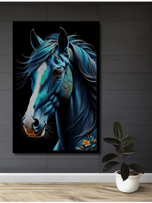 Teona Ahşap Çerçeve Görünümlü Mavi At Ahşap Mdf Dekoratif Işyeri Duvar Tablo Dikdörtgen Işyeri Duvar Tablo