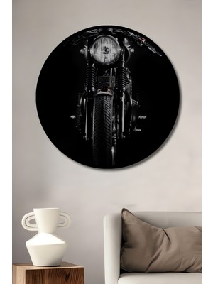 Teona Ahşap Çerçeve Görünümlü Klasik Motosiklet Ahşap Mdf Dekoratif Ev Duvar Tablo Yuvarlak Ev Duvar Tablo