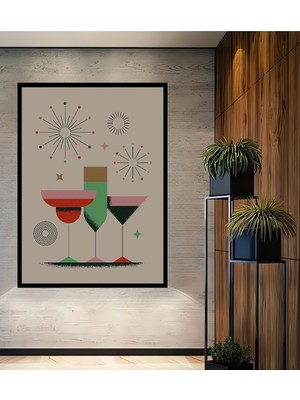 Teona Ahşap Çerçeve Görünümlü Retro Şık Kokteyl Dekoratif Ahşap Mdf Ev Duvar Tablo Dikdörtgen Ev Duvar Tablo