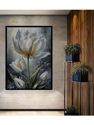 Teona Ahşap Çerçeve Görünümlü Lalelerle Dekoratif Ahşap Mdf Işyeri Duvar Tablo Dikdörtgen Işyeri Duvar Tablo