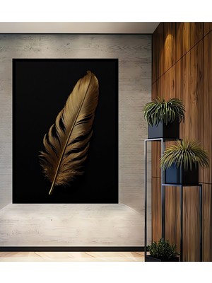 Teona Ahşap Çerçeve Görünümlü Altın Tüy Ahşap Mdf Dekoratif Işyeri Duvar Tablo Dikdörtgen Işyeri Duvar Tablo