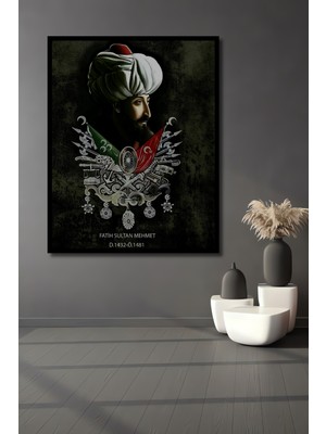 Teona Ahşap Çerçeve Görünümlü Fatih Sultan Mehmet Portresi Dekoratif Ahşap Mdf Tablo Dikdörtgen Tablo