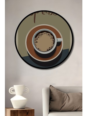 Teona Ahşap Çerçeve Görünümlü Espresso Kahve Dekoratif Ahşap Mdf Ev Duvar Tablo Yuvarlak Ev Duvar Tablo