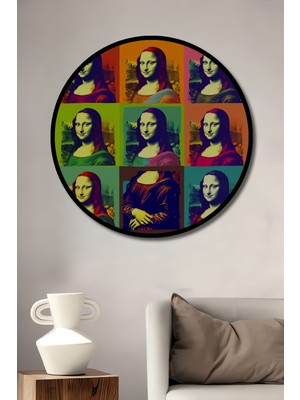 Teona Ahşap Çerçeve Görünümlü Pop Art Mona Lisa Dekoratif Ahşap Mdf Ev Duvar Tablo Yuvarlak Ev Duvar Tablo