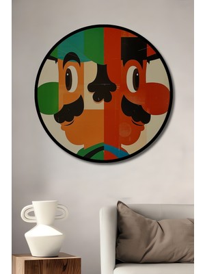 Teona Ahşap Çerçeve Görünümlü Mario Luigi Ahşap Mdf Dekoratif Işyeri Duvar Tablo Yuvarlak Işyeri Duvar Tablo