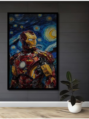 Teona Ahşap Çerçeve Görünümlü Van Gogh Yıldızlı Gece Iron Man Ahşap Mdf Dekoratif Tablo Dikdörtgen Tablo