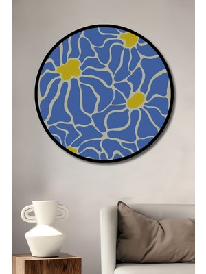 Teona Ahşap Çerçeve Görünümlü Renkli Çiçek Desenli Dekoratif Ahşap Mdf Ev Duvar Tablo Yuvarlak Ev Duvar Tablo