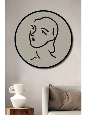 Teona Ahşap Çerçeve Görünümlü Minimalist Yüz Çizimi Dekoratif Ahşap Mdf Ev Duvar Tablo Yuvarlak Ev Duvar Tablo
